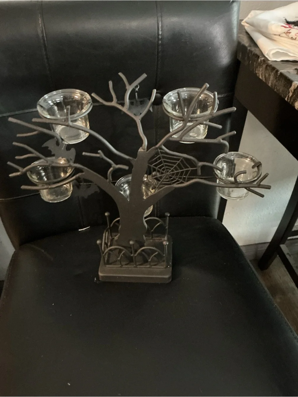 Black Metal Tree Tea Light Holder with Glass Cups - Home Accents